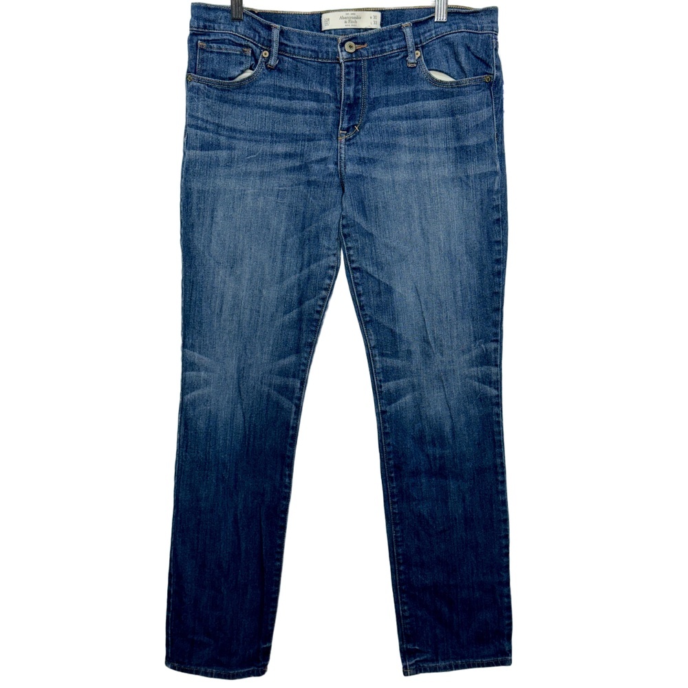 NEW Abercrombie & Fitch Prefect Stretch Blue Denim Straight Leg Jeans Size 10